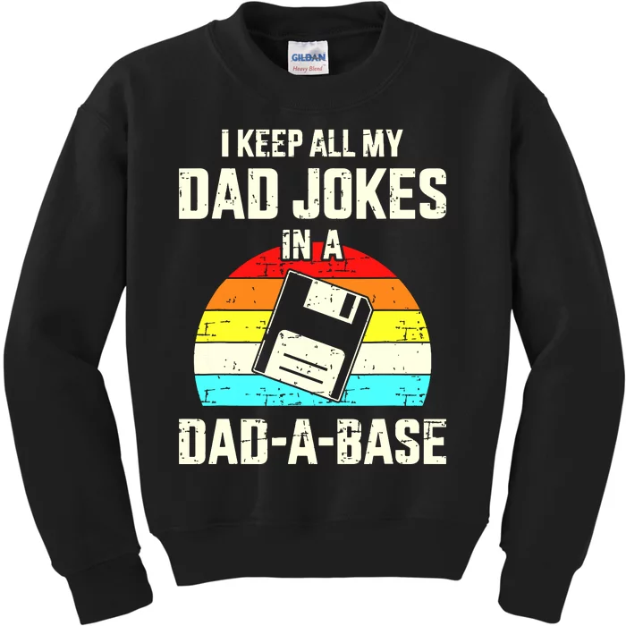 Funny Dad Jokes In Dadabase Vintage For Fathers Day Kids Sweatshirt