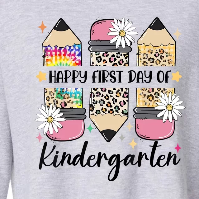 First Day Kindergarten Teacher Leopard Pencil Back To School Front & Back Cropped Pullover Crew