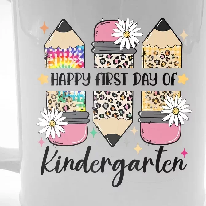 First Day Kindergarten Teacher Leopard Pencil Back To School Front & Back Beer Stein