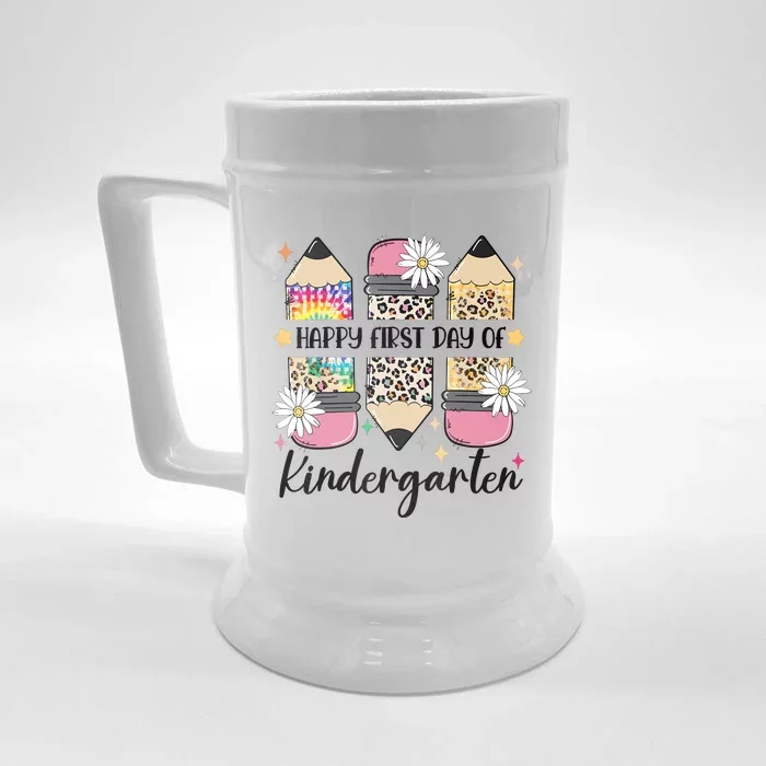 First Day Kindergarten Teacher Leopard Pencil Back To School Front & Back Beer Stein