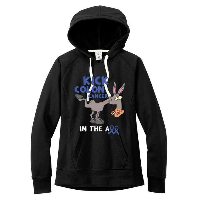 Funny Donkey Kick Colon Cancer In The Ass Blue Ribbon Women's Fleece Hoodie