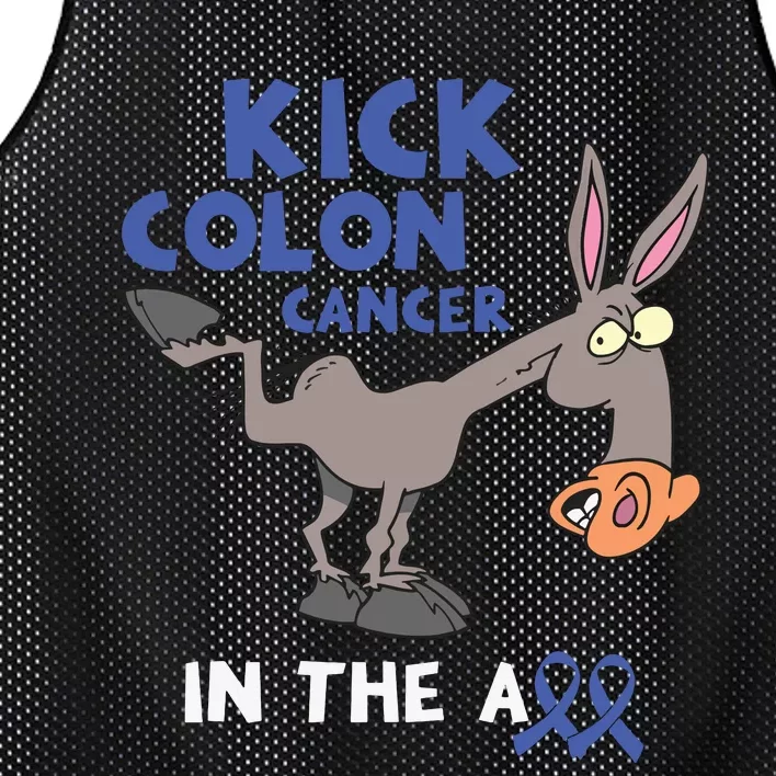 Funny Donkey Kick Colon Cancer In The Ass Blue Ribbon Mesh Reversible Basketball Jersey Tank