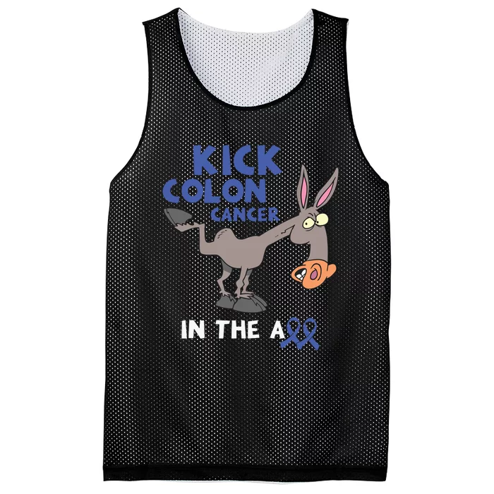 Funny Donkey Kick Colon Cancer In The Ass Blue Ribbon Mesh Reversible Basketball Jersey Tank