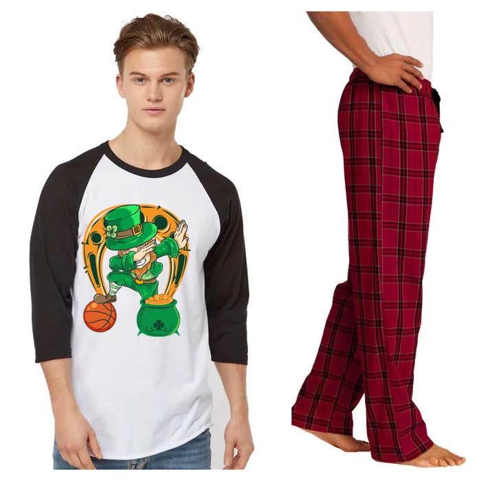 Funny Dabbing Leprechaun Basketball St Patricks Day Gift Raglan Sleeve Pajama Set