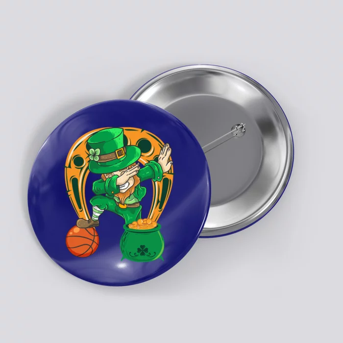 Funny Dabbing Leprechaun Basketball St Patricks Day Gift Button