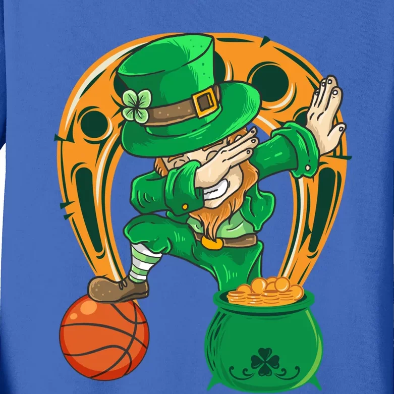 Funny Dabbing Leprechaun Basketball St Patricks Day Gift Kids Long Sleeve Shirt