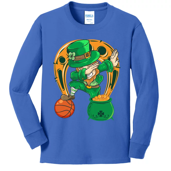 Funny Dabbing Leprechaun Basketball St Patricks Day Gift Kids Long Sleeve Shirt