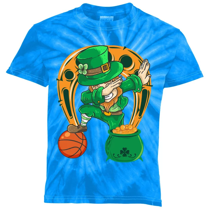 Funny Dabbing Leprechaun Basketball St Patricks Day Gift Kids Tie-Dye T-Shirt