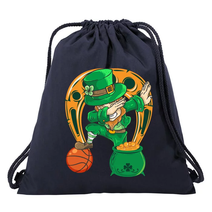 Funny Dabbing Leprechaun Basketball St Patricks Day Gift Drawstring Bag