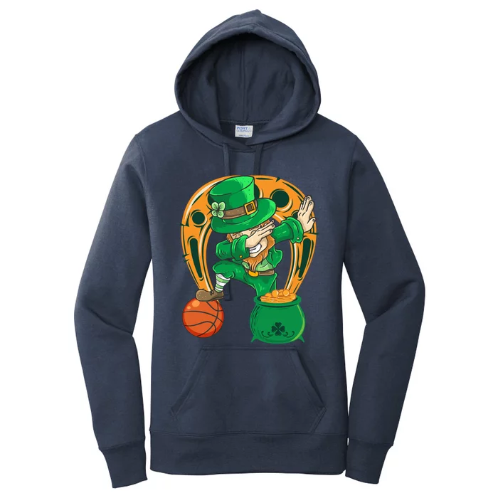 Funny Dabbing Leprechaun Basketball St Patricks Day Gift Women's Pullover Hoodie