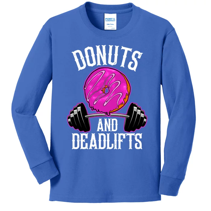 Funny Doughnut Lover Donuts And Deadlifts Fitness Gym Donut Gift Kids Long Sleeve Shirt