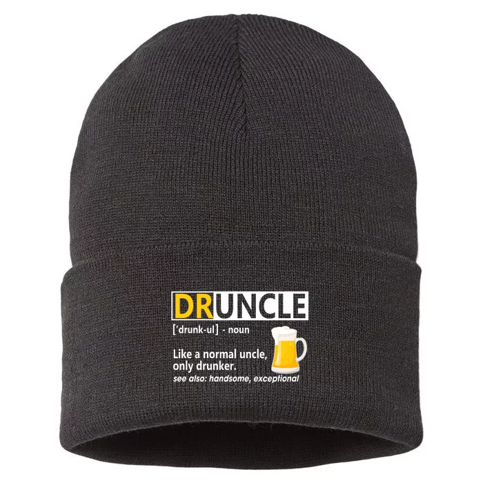 Funny Druncle Like An Uncle Definition Drunker Beer Sustainable Knit Beanie