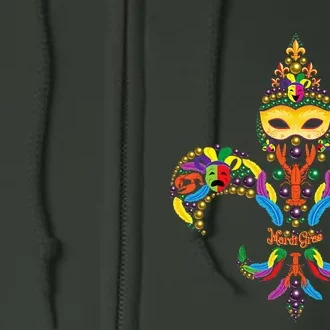 Fleur De Lis & Mardi Gras Mask New Orleans Souvenir Full Zip Hoodie