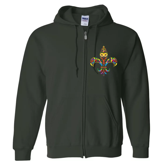 Fleur De Lis & Mardi Gras Mask New Orleans Souvenir Full Zip Hoodie