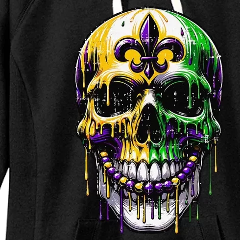 Fleur De Lis Mardi Gras Skull Women's Fleece Hoodie