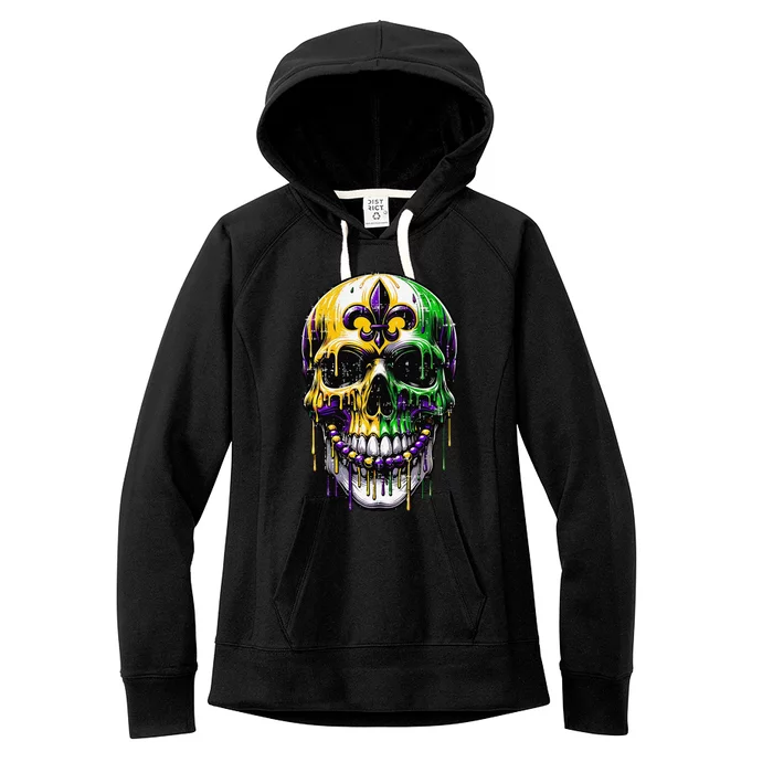 Fleur De Lis Mardi Gras Skull Women's Fleece Hoodie