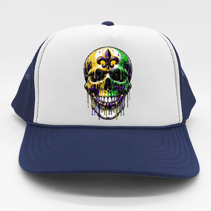 Fleur De Lis Mardi Gras Skull Trucker Hat