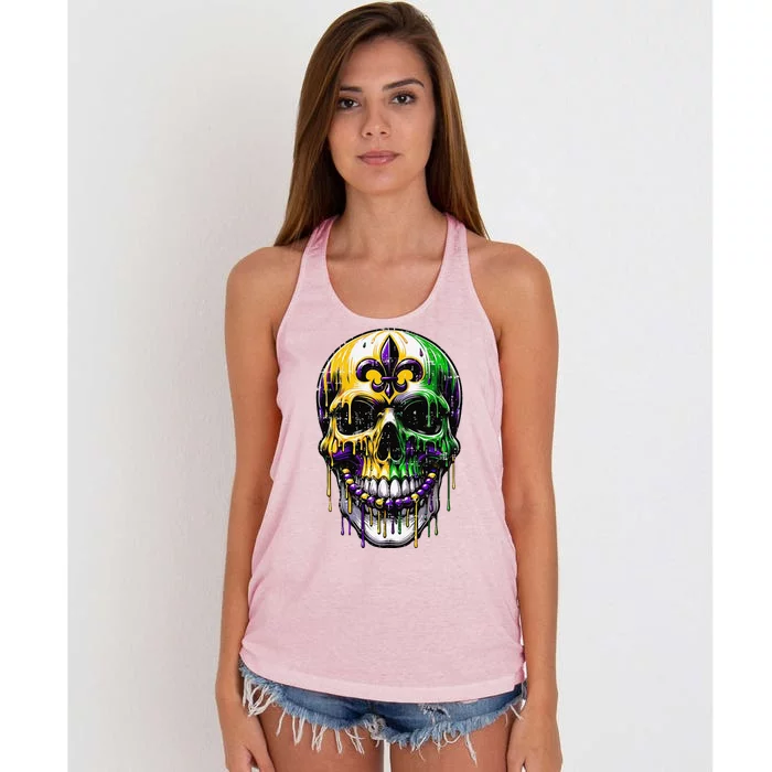 Fleur De Lis Mardi Gras Skull Women's Knotted Racerback Tank