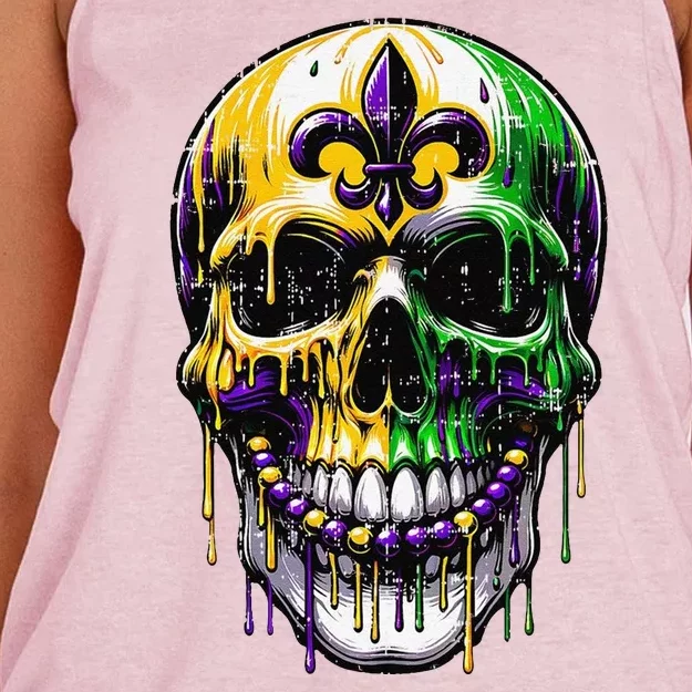 Fleur De Lis Mardi Gras Skull Women's Knotted Racerback Tank