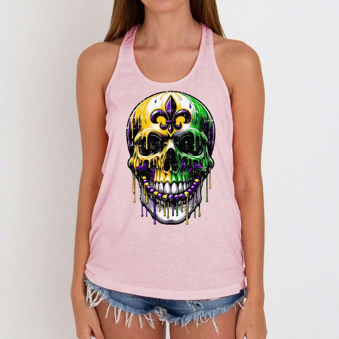 Fleur De Lis Mardi Gras Skull Women's Knotted Racerback Tank