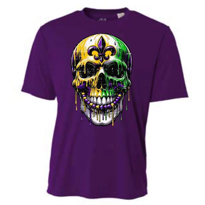 Fleur De Lis Mardi Gras Skull Cooling Performance Crew T-Shirt