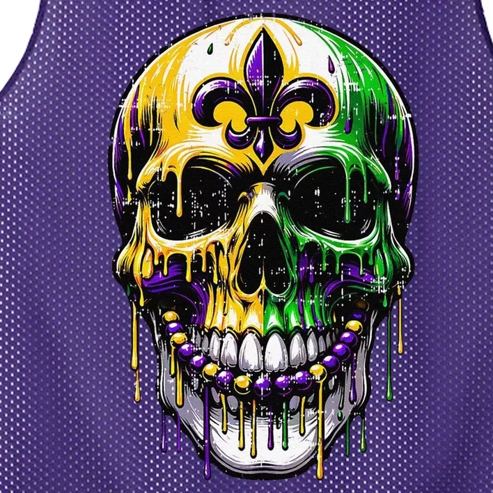 Fleur De Lis Mardi Gras Skull Mesh Reversible Basketball Jersey Tank