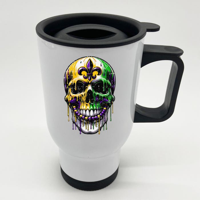 Fleur De Lis Mardi Gras Skull Front & Back Stainless Steel Travel Mug