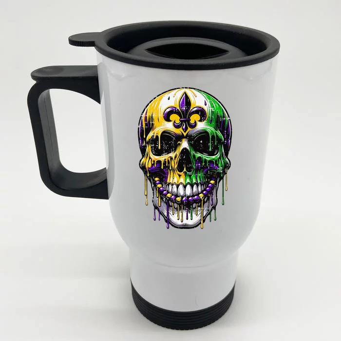 Fleur De Lis Mardi Gras Skull Front & Back Stainless Steel Travel Mug