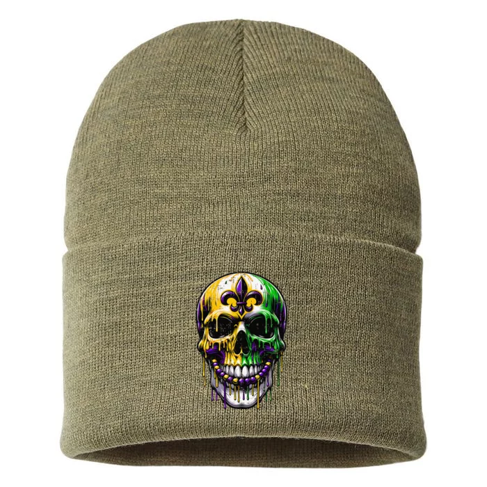 Fleur De Lis Mardi Gras Skulls Sustainable Knit Beanie