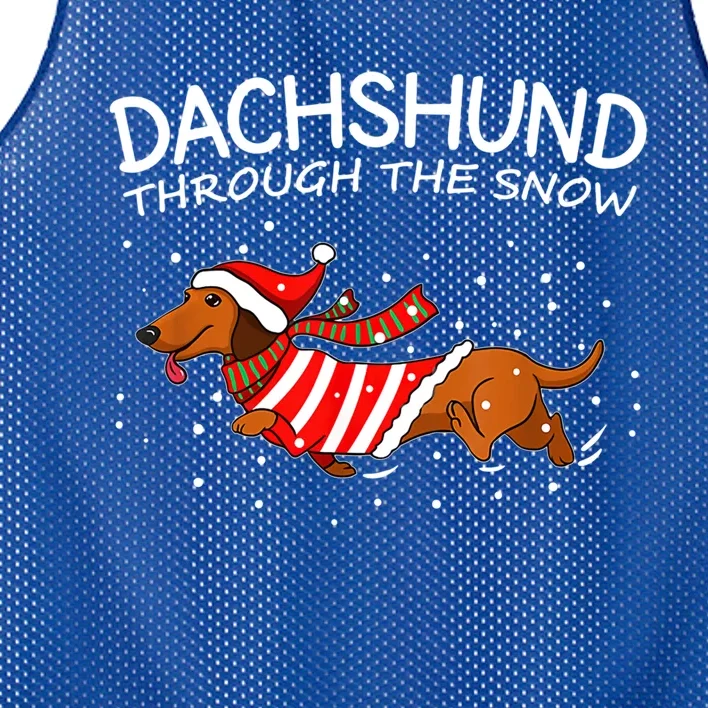 Funny Dog Lover Christmas Through The Snow Dachshund Xmas Gift Mesh Reversible Basketball Jersey Tank