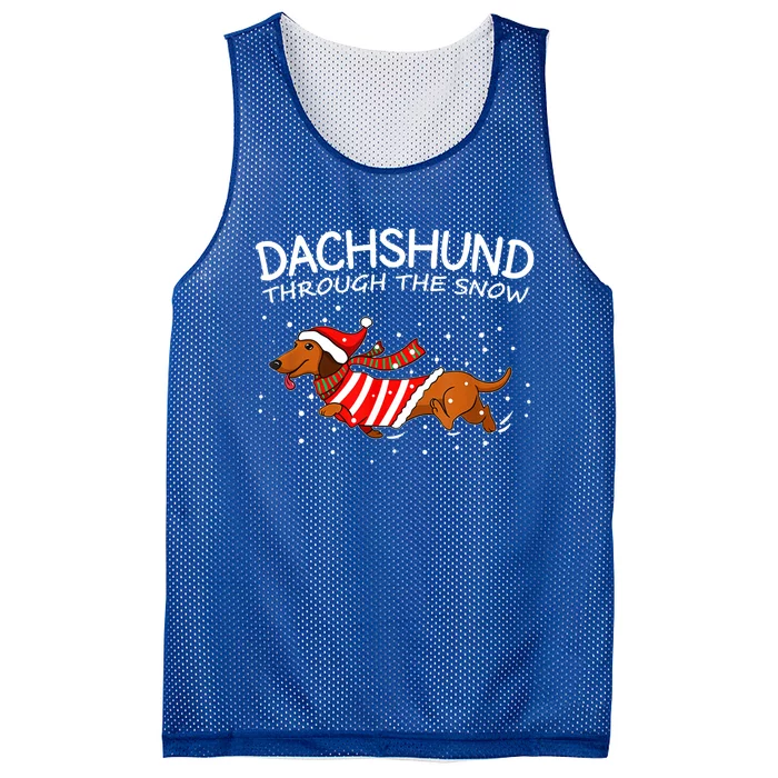 Funny Dog Lover Christmas Through The Snow Dachshund Xmas Gift Mesh Reversible Basketball Jersey Tank