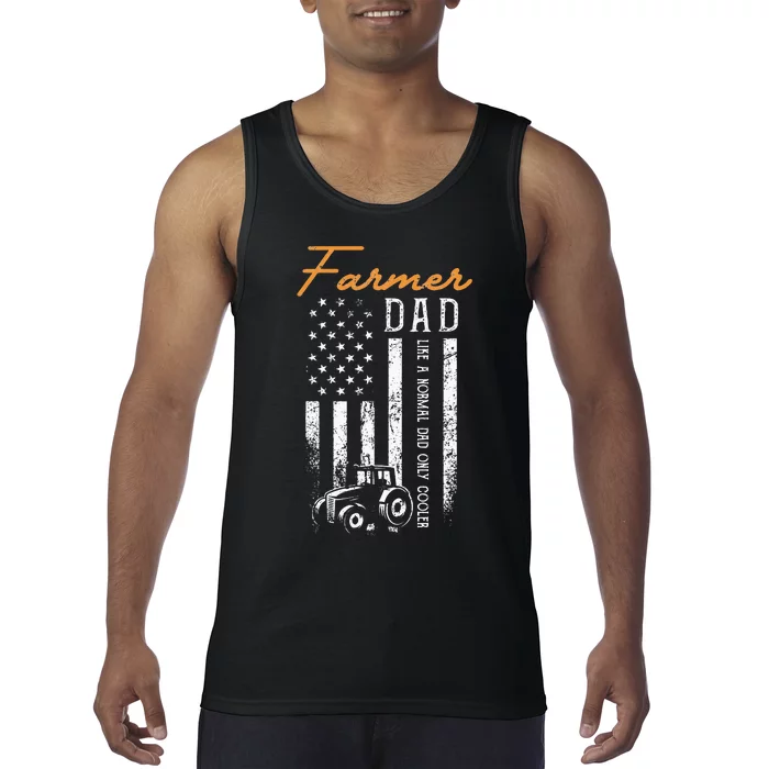 Farmer Dad Like A Normal Dad Only Cooler USA Flag Farming Tank Top