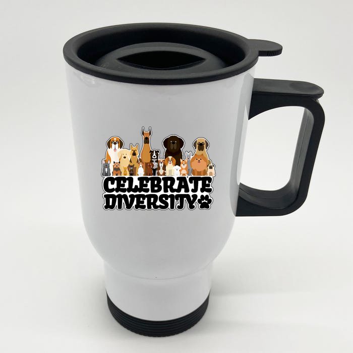 Funny Dog Lover Shirts 'Celebrate Diversity' Cute Dog Front & Back Stainless Steel Travel Mug