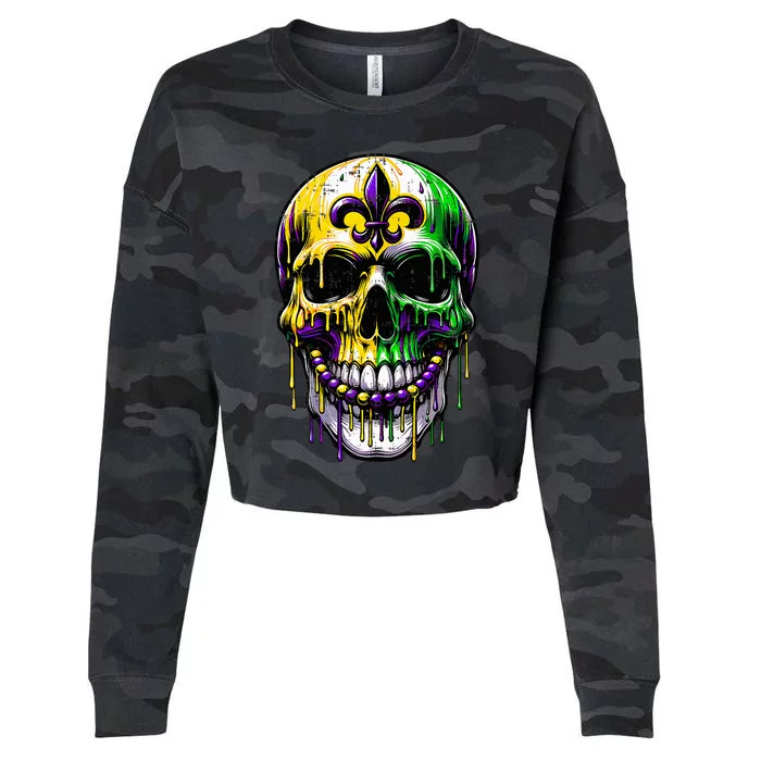 Fleur De Lis Mardi Gras Skulls Outfit Cropped Pullover Crew