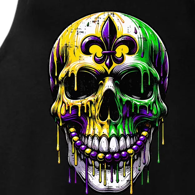 Fleur De Lis Mardi Gras Skulls Outfit Ladies Tri-Blend Wicking Tank