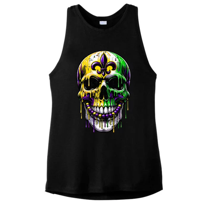 Fleur De Lis Mardi Gras Skulls Outfit Ladies Tri-Blend Wicking Tank