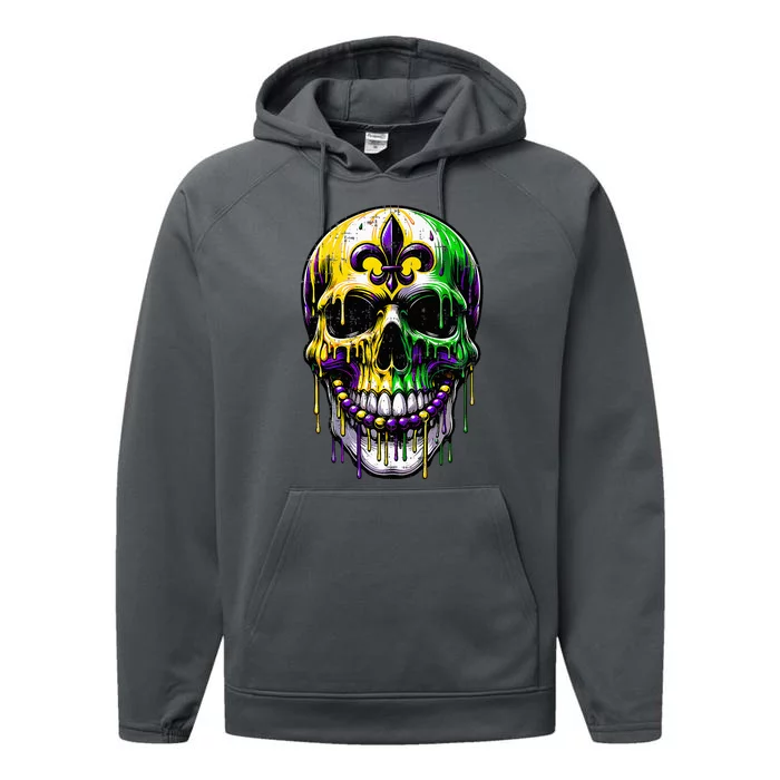 Fleur De Lis Mardi Gras Skulls Outfit Performance Fleece Hoodie