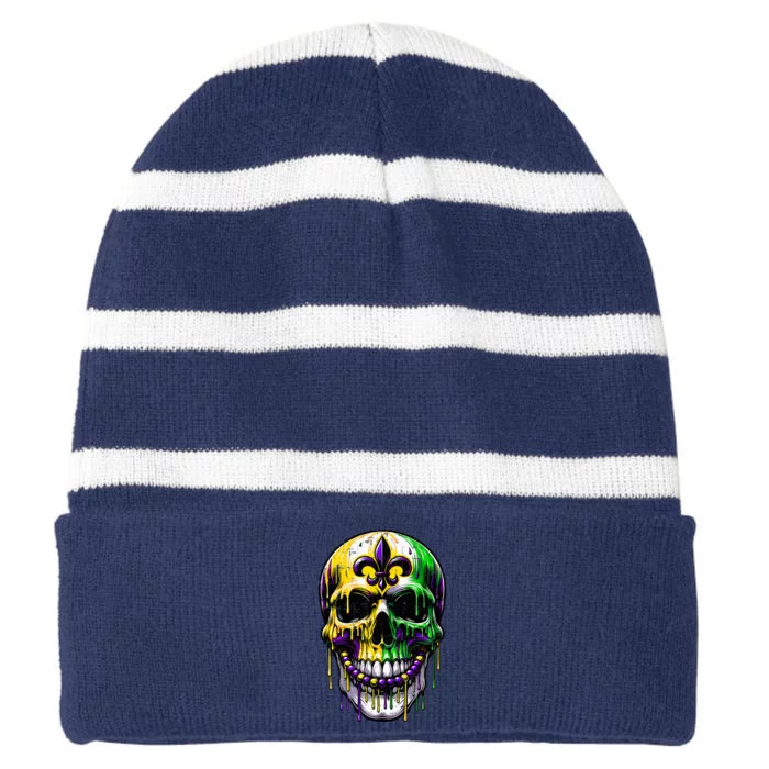 Fleur De Lis Mardi Gras Skulls Outfit Striped Beanie with Solid Band