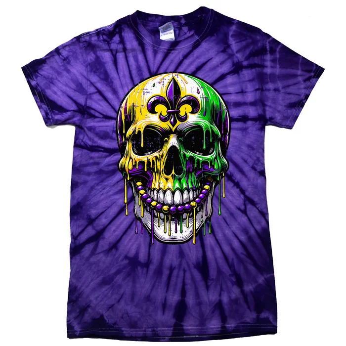 Fleur De Lis Mardi Gras Skulls Outfit Tie-Dye T-Shirt