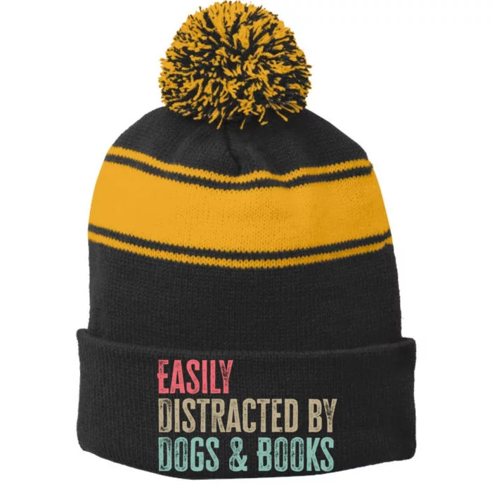 Funny Dogs Lovers And Book Gift Stripe Pom Pom Beanie