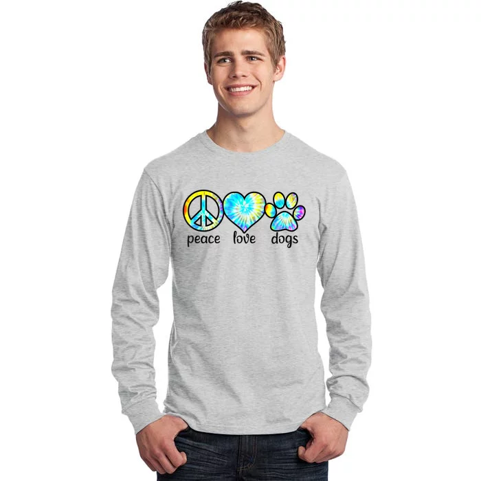 Funny Dog Lover Shirts Gift Peace Love Dogs Tie Dye Puppy Gifts Tall Long Sleeve T-Shirt