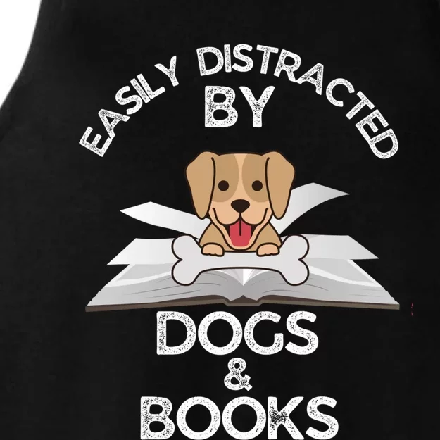 Funny Dog Lovers Easily Distracted By Dogs And Books Gift Ladies Tri-Blend Wicking Tank