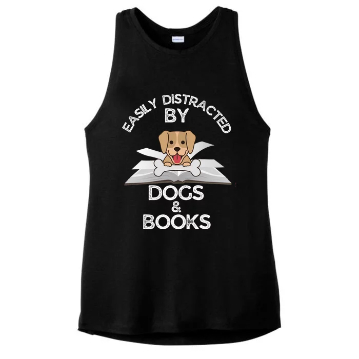 Funny Dog Lovers Easily Distracted By Dogs And Books Gift Ladies Tri-Blend Wicking Tank