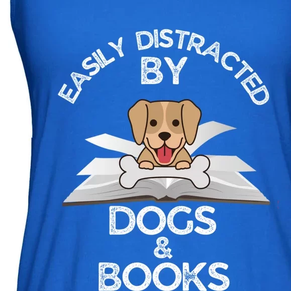 Funny Dog Lovers Easily Distracted By Dogs And Books Gift Ladies Essential Flowy Tank