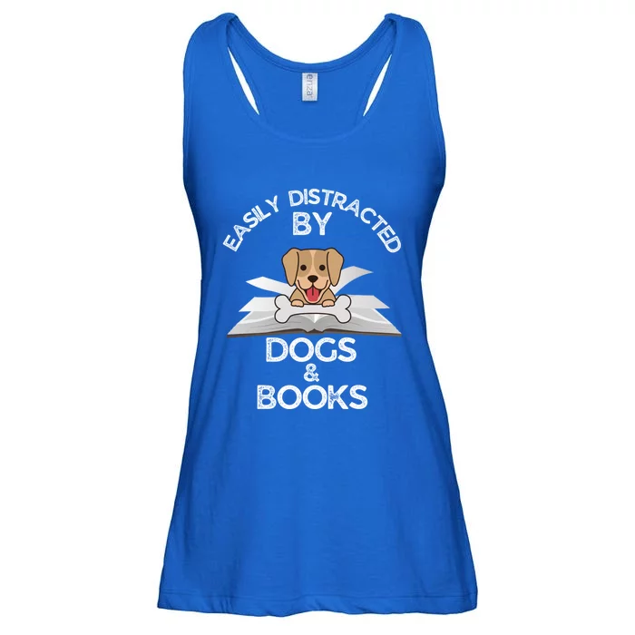 Funny Dog Lovers Easily Distracted By Dogs And Books Gift Ladies Essential Flowy Tank