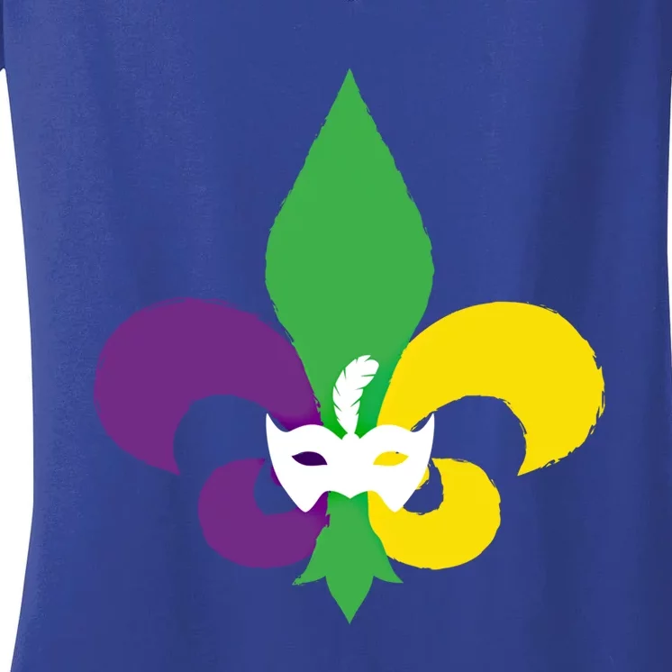 Fleur De Lis Mardi Gras Gift Masquerade Mask Women's V-Neck T-Shirt