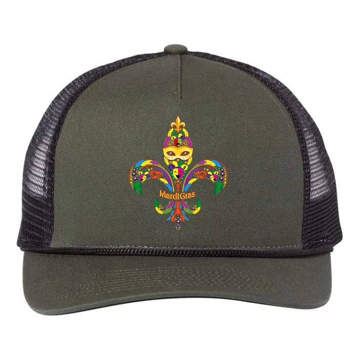 Fleur De Lis And Mardi Gras Mask And Beads New Orleans Souvenir Gift Retro Rope Trucker Hat Cap