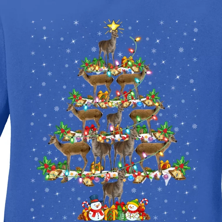 Funny Deer Lover Xmas Lighting Santa Deer Christmas Tree Cute Gift Ladies Long Sleeve Shirt