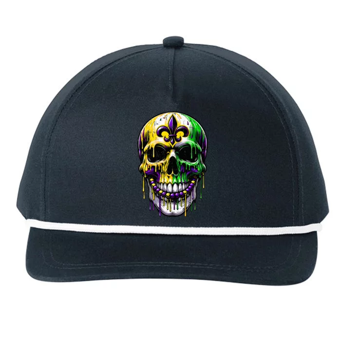 Fleur De Lis Mardi Gras Skulls Outfit Snapback Five-Panel Rope Hat