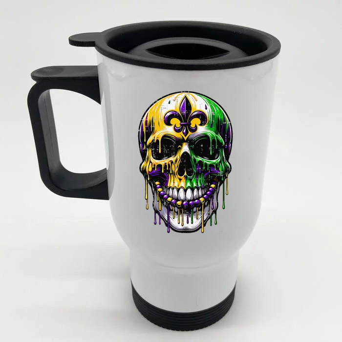 Fleur De Lis Mardi Gras Skulls Front & Back Stainless Steel Travel Mug